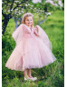 Sequin Tulle Feather Keyhole Back Flower Girl Dress